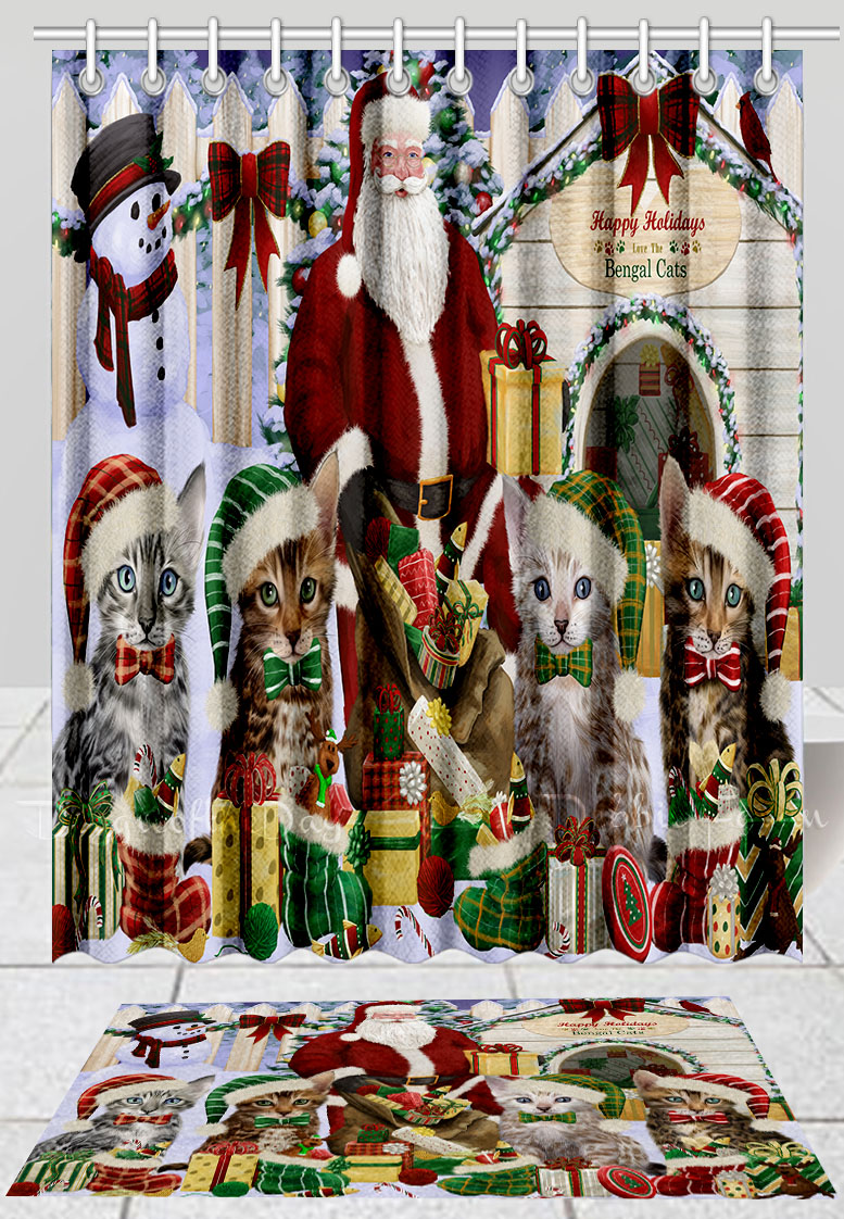 Bengalische Katze Badematte & Duschvorhang Set Weihnachten personalisiert Neu mit Etikett - Bild 20 von 23