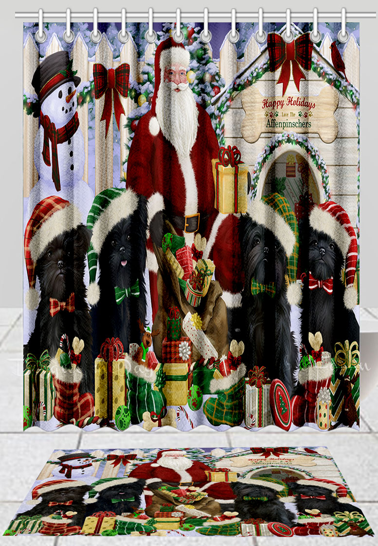 Affenpinscher Dog Bath Mat & Shower Curtain Set Christmas Personalized NWT - Picture 20 of 23