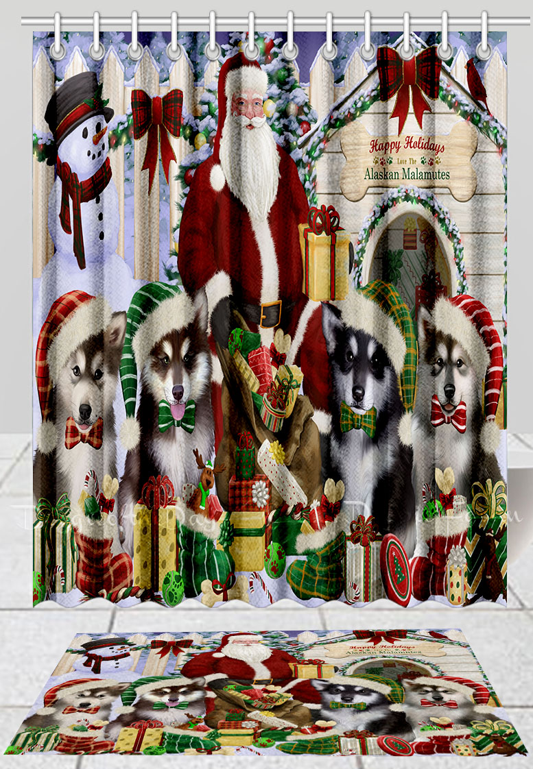 Set tappetino bagno e tenda doccia per cani Alaskan Malamute Natale personalizzato nuovo con etichette - Foto 22 di 24