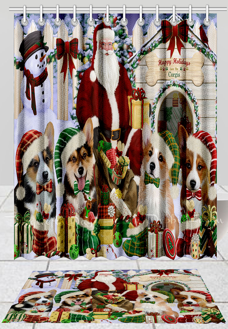 Corgi Dog Bath Mat & Shower Curtain Set Christmas Personalized Many Designs NWT - Picture 22 of 24