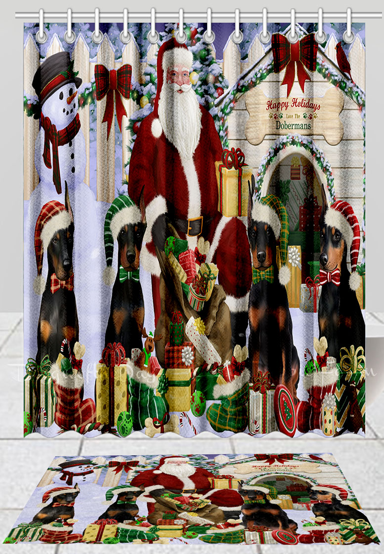Doberman Dog Bath Mat & Shower Curtain Set Christmas Personalized Designs NWT - Picture 22 of 24