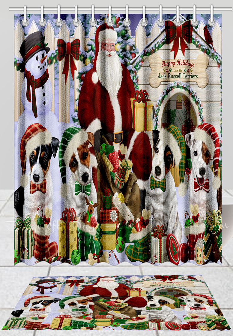 Jack Russell Dog Bath Mat & Shower Curtain Set Christmas Personalized Design NWT - Picture 20 of 22