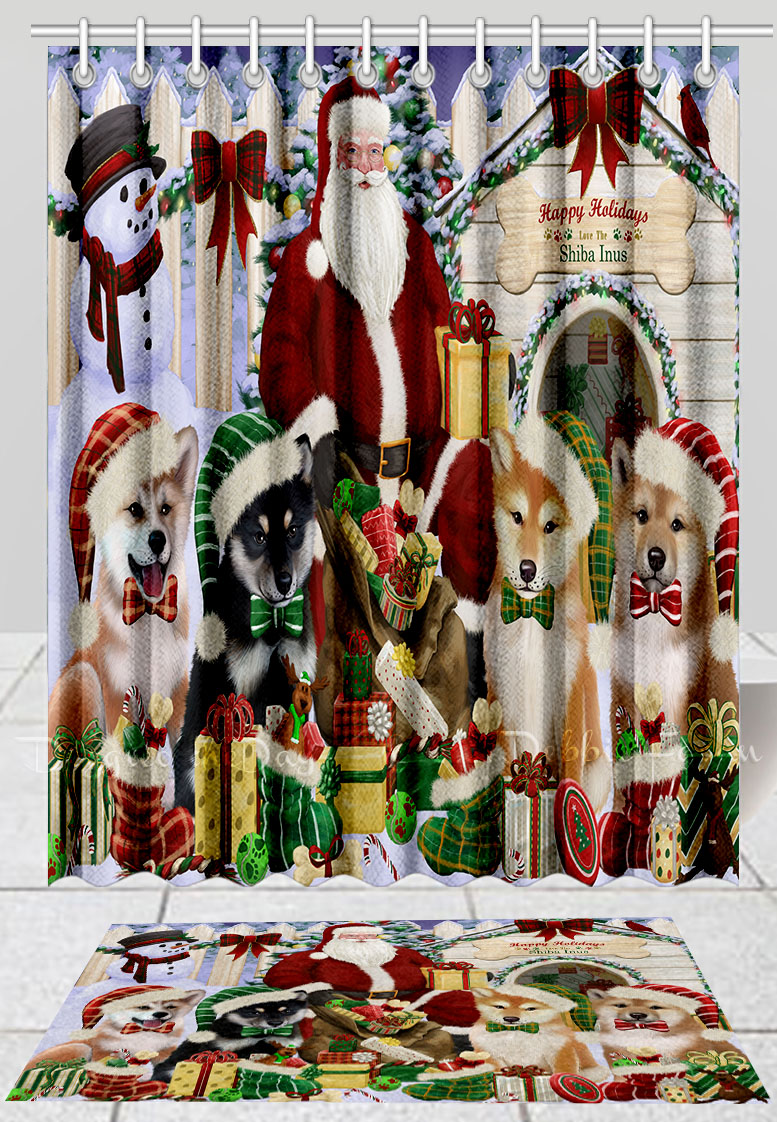 Shiba Inu Dog Bath Mat & Shower Curtain Set Christmas Personalized Designs NWT - Picture 21 of 24