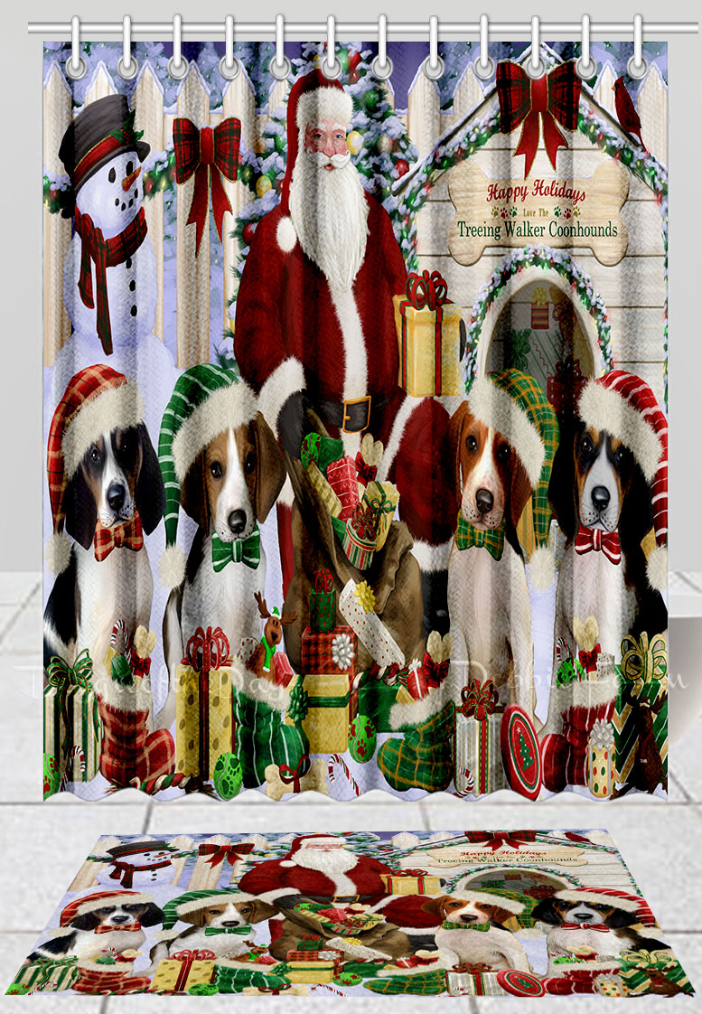 Treeing Walker Coonhound Dog Bath Mat & Shower Curtain Christmas Personalize NWT - Picture 19 of 22