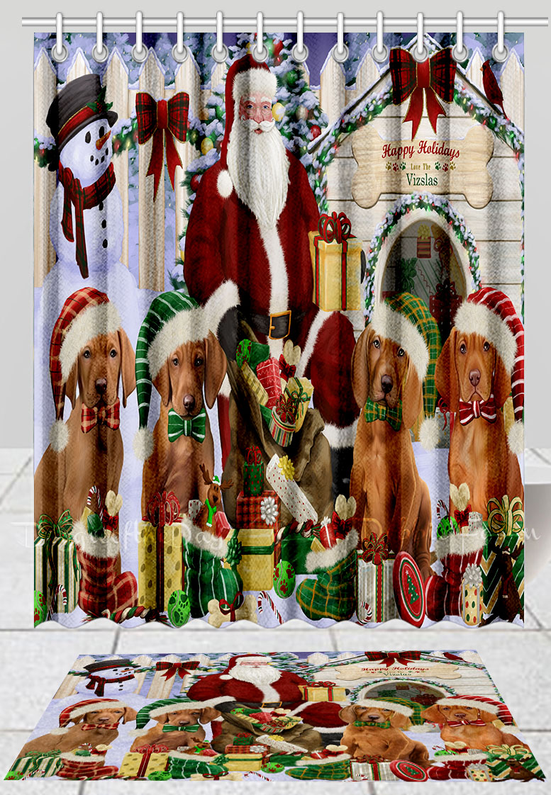 Vizsla Hundebadematte & Duschvorhang Set Weihnachten personalisiert viele Designs neu mit Etikett - Bild 21 von 24