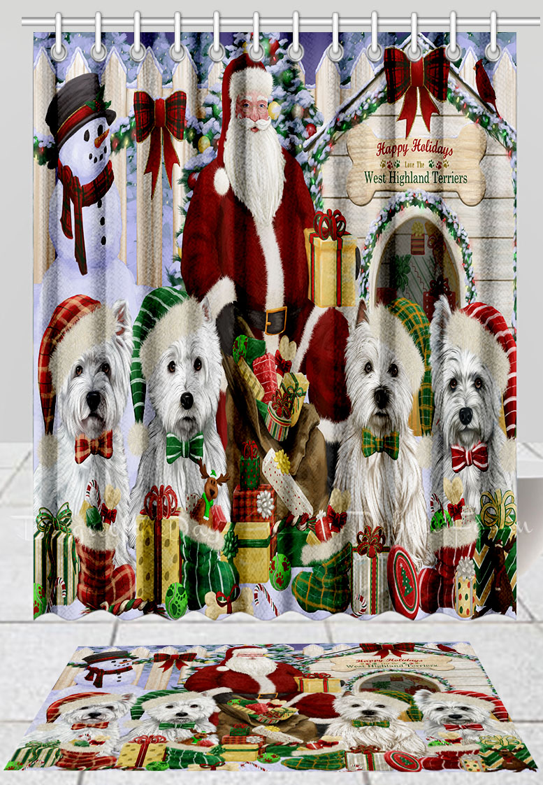 West Highland Terrier Dog Bath Mat & Shower Curtain Christmas Personalized NWT - Picture 21 of 24