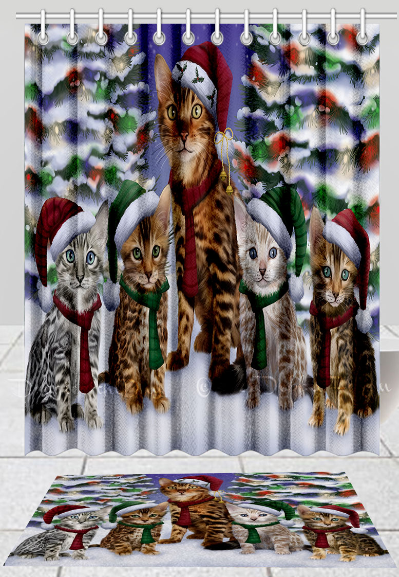 Bengalische Katze Badematte & Duschvorhang Set Weihnachten personalisiert Neu mit Etikett - Bild 12 von 23