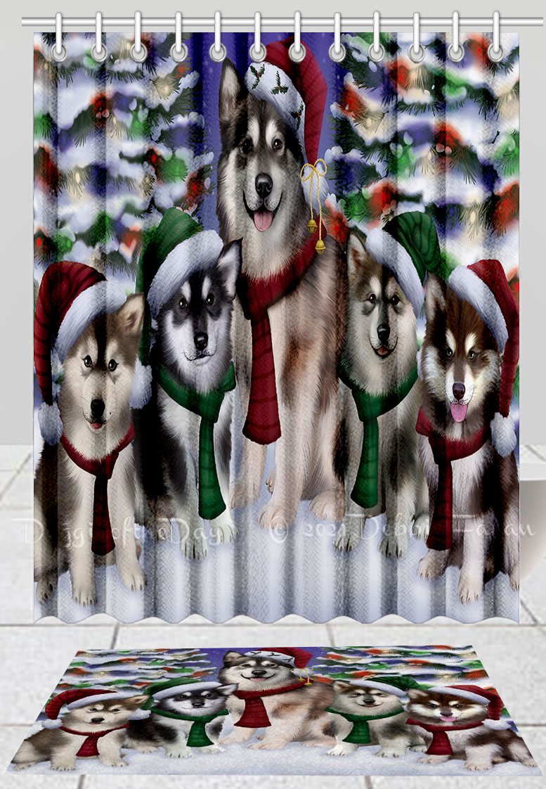 Set tappetino bagno e tenda doccia per cani Alaskan Malamute Natale personalizzato nuovo con etichette - Foto 12 di 24