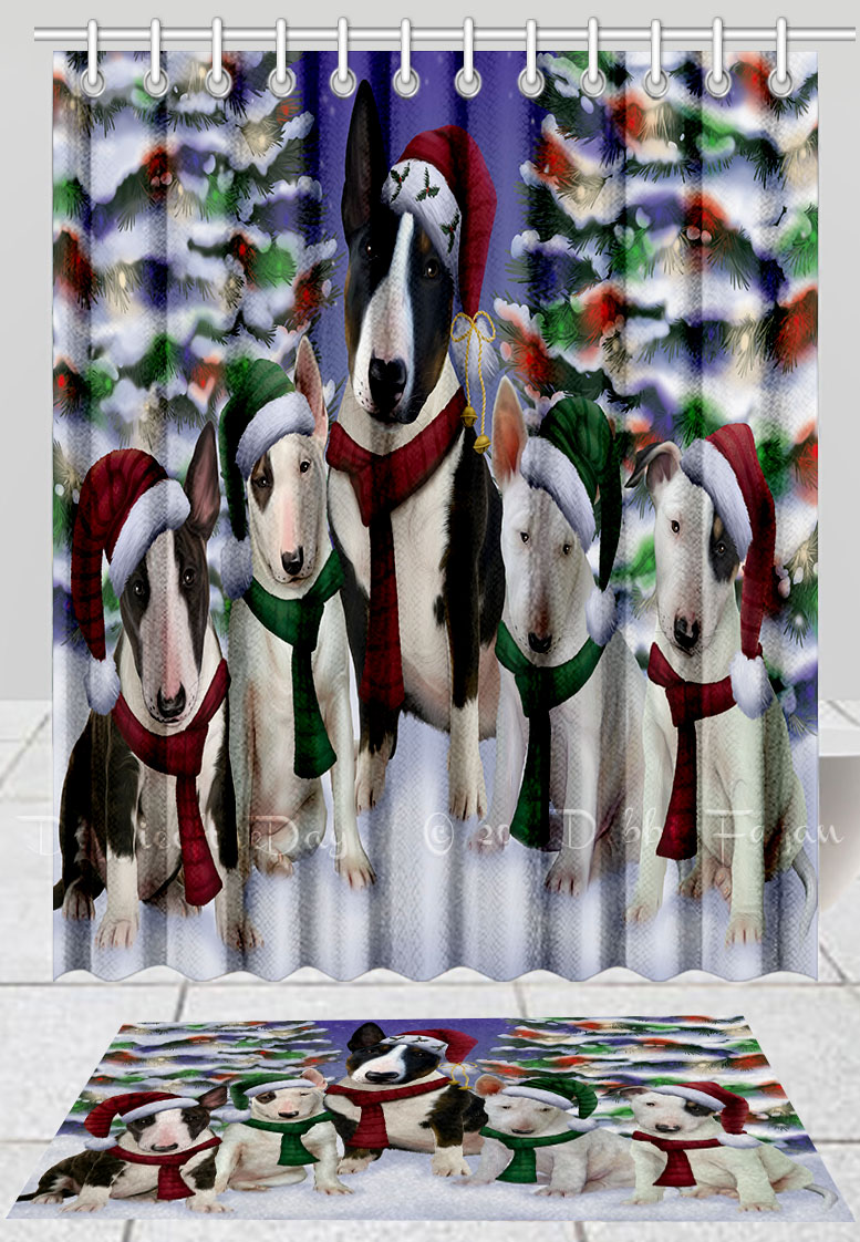 Bull Terrier Dog Bath Mat & Shower Curtain Set Christmas Personalized Design NWT