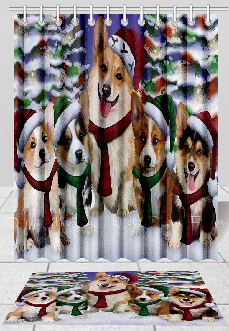 Corgi Dog Bath Mat & Shower Curtain Set Christmas Personalized Many Designs NWT - Picture 14 of 24