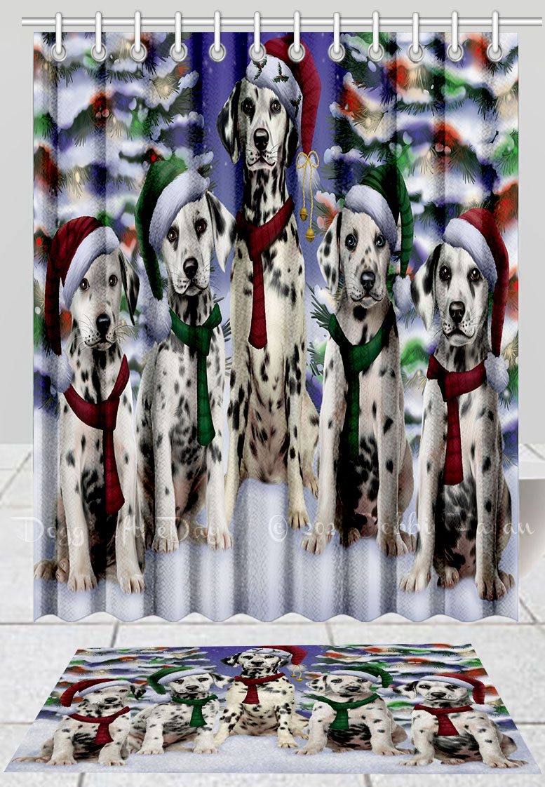 Dalmatian Dog Bath Mat & Shower Curtain Set Christmas Personalized Designs NWT - Picture 12 of 24