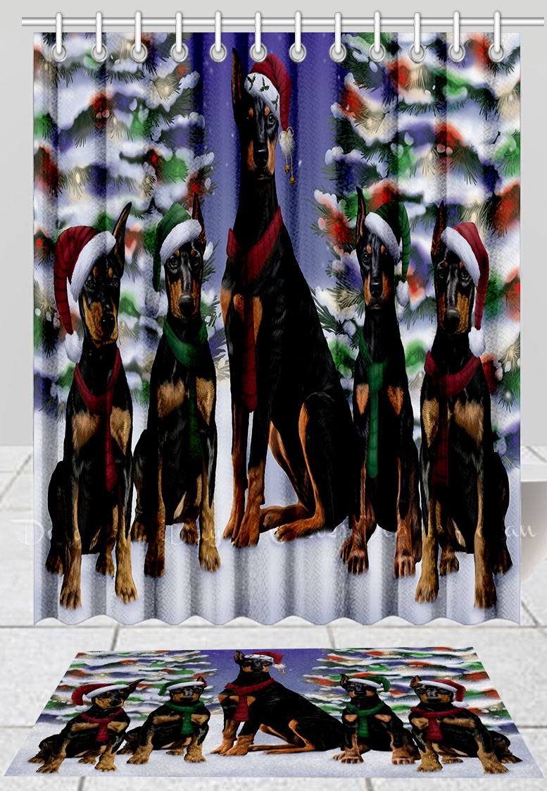 Doberman Dog Bath Mat & Shower Curtain Set Christmas Personalized Designs NWT - Picture 12 of 24