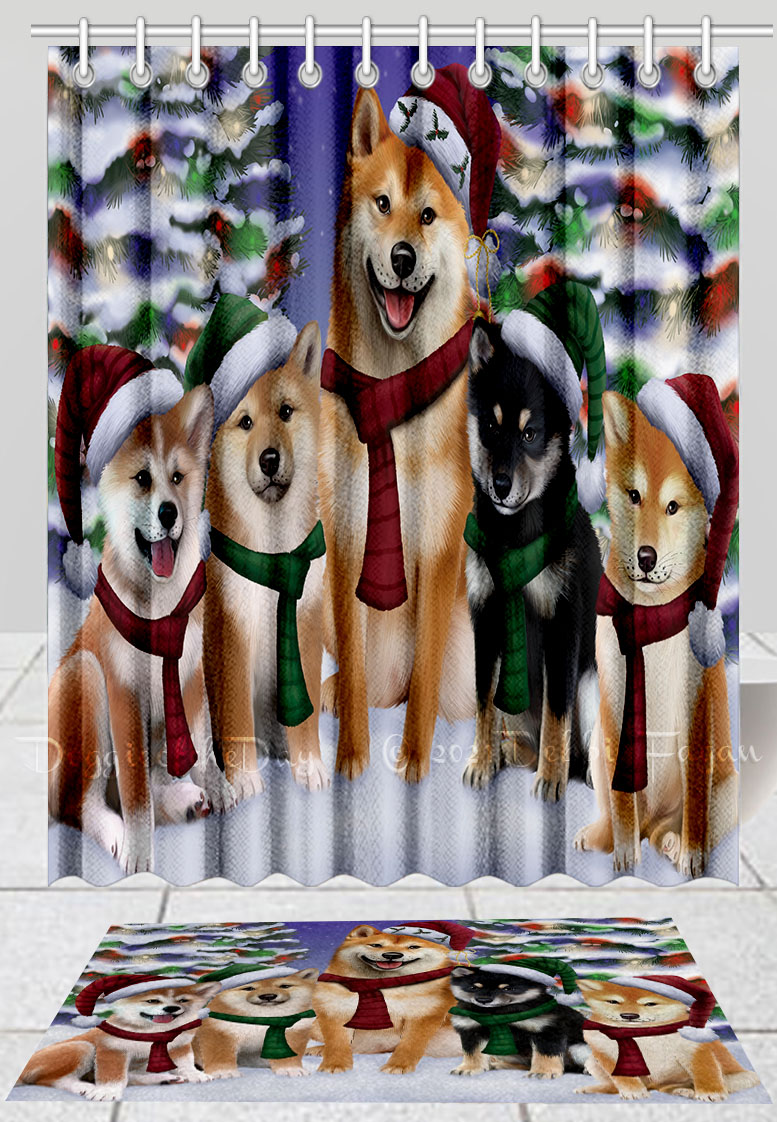 Shiba Inu Dog Bath Mat & Shower Curtain Set Christmas Personalized Designs NWT - Picture 11 of 24