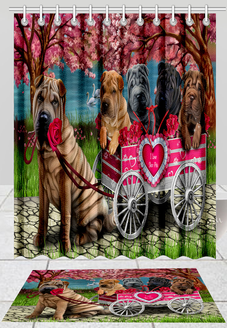 Shar Pei Dog Bath Mat & Shower Curtain Set Personalized Many Designs NWT - Picture 17 of 19