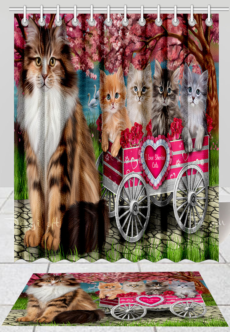 Siberian Cat Bath Mat & Shower Curtain Set Personalized Many Designs NWT - Picture 17 of 19