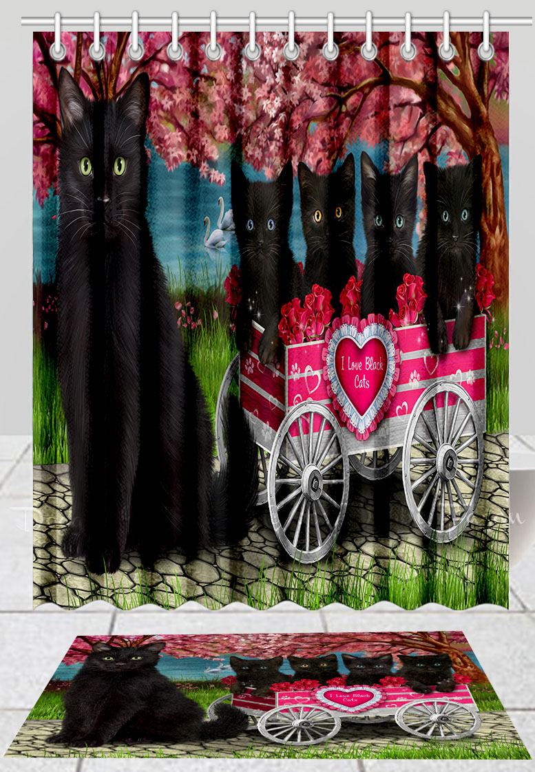 Black Cat Bath Mat & Shower Curtain Set Personalized Many Designs NWT - Picture 17 of 19