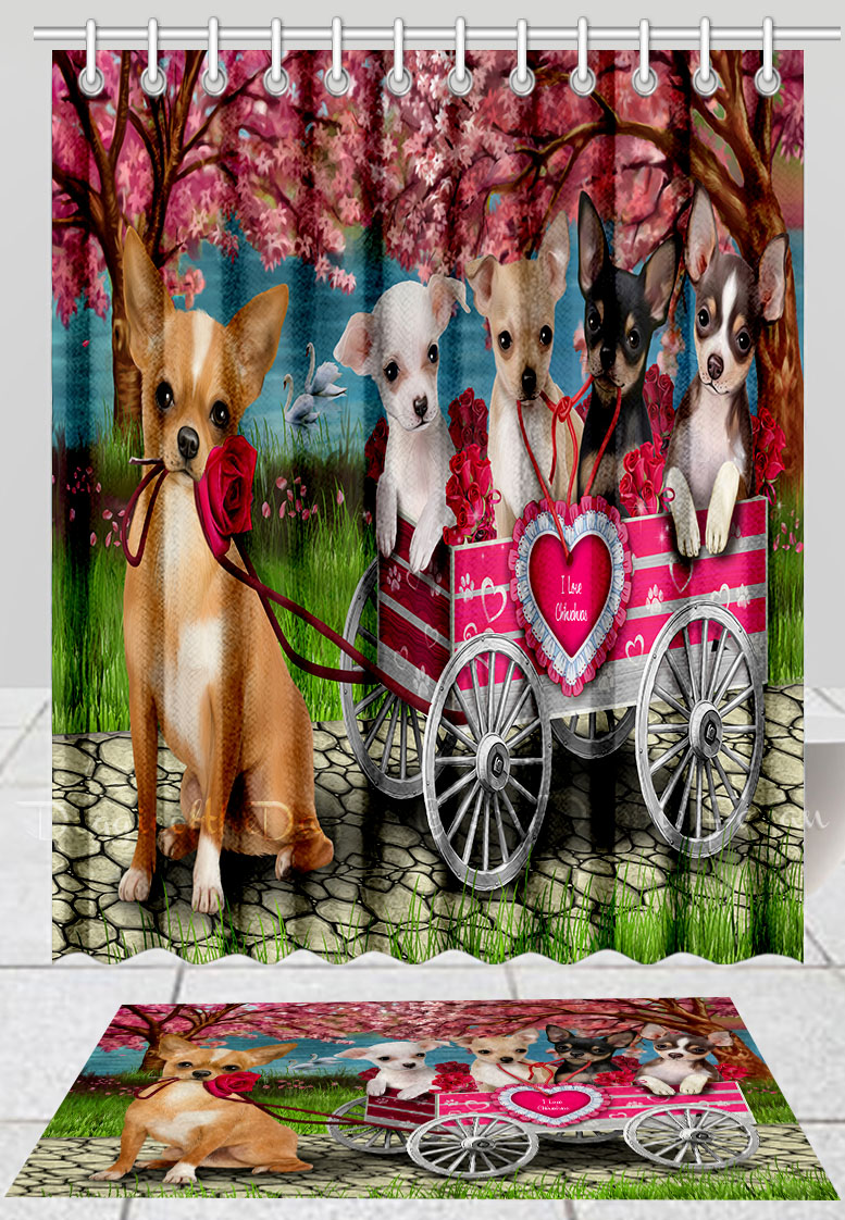 Chihuahua Dog Bath Mat & Shower Curtain Set Personalized Many Designs NWT - Picture 18 of 19