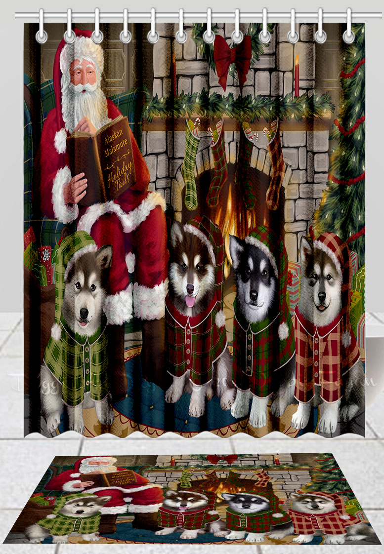 Set tappetino bagno e tenda doccia per cani Alaskan Malamute Natale personalizzato nuovo con etichette - Foto 15 di 24