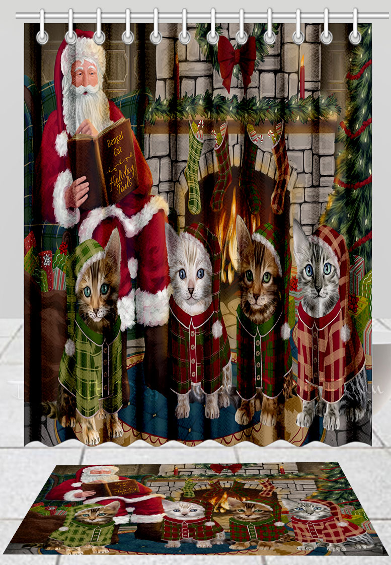 Bengalische Katze Badematte & Duschvorhang Set Weihnachten personalisiert Neu mit Etikett - Bild 14 von 23