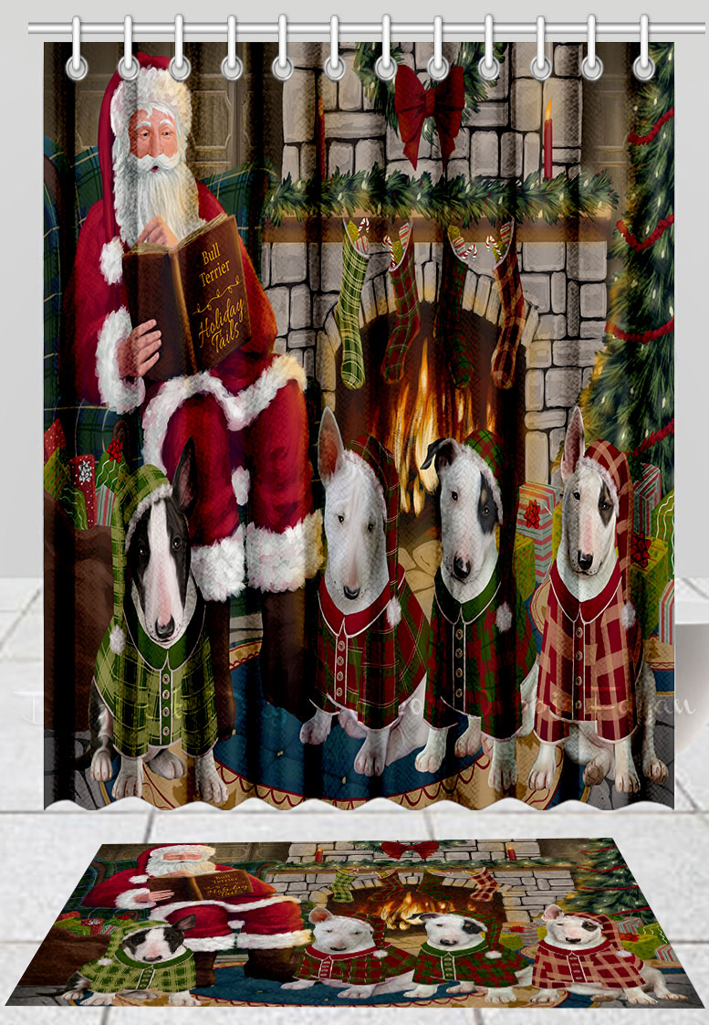 Bull Terrier Dog Bath Mat & Shower Curtain Set Christmas Personalized Design NWT