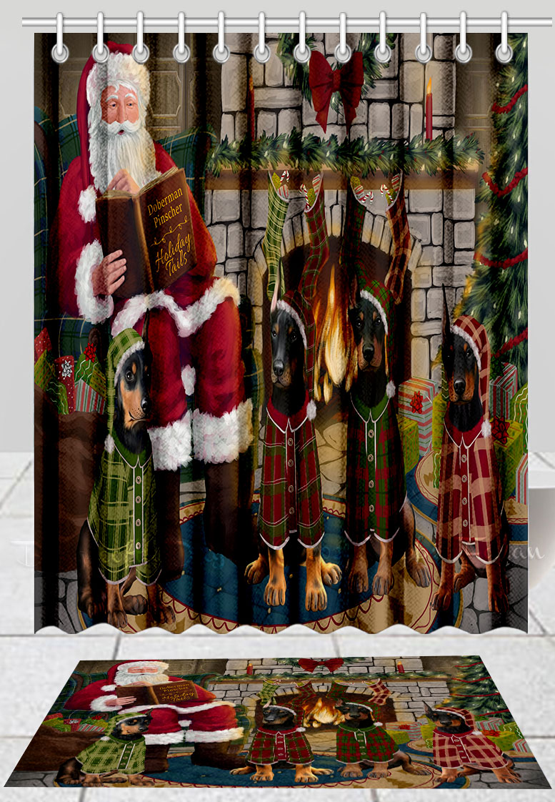 Doberman Dog Bath Mat & Shower Curtain Set Christmas Personalized Designs NWT - Picture 15 of 24
