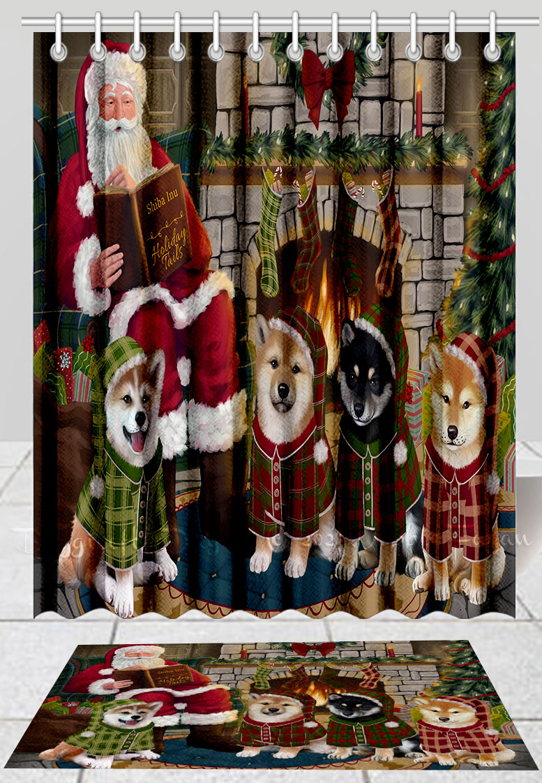 Shiba Inu Dog Bath Mat & Shower Curtain Set Christmas Personalized Designs NWT - Picture 14 of 24