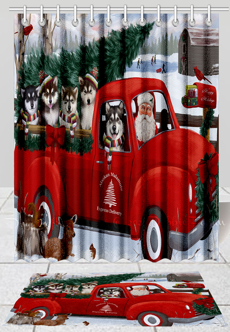 Set tappetino bagno e tenda doccia per cani Alaskan Malamute Natale personalizzato nuovo con etichette - Foto 24 di 24
