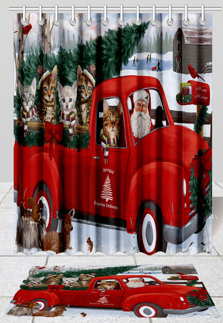 Bengalische Katze Badematte & Duschvorhang Set Weihnachten personalisiert Neu mit Etikett - Bild 23 von 23