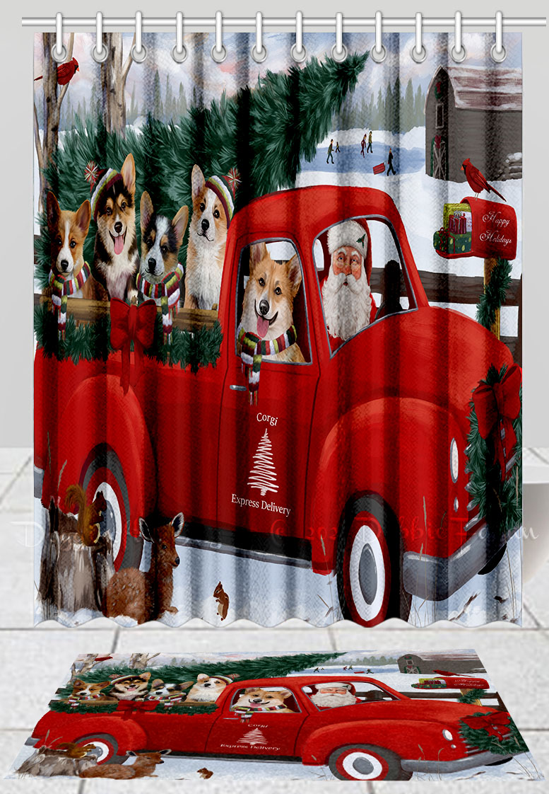 Corgi Dog Bath Mat & Shower Curtain Set Christmas Personalized Many Designs NWT - Picture 24 of 24