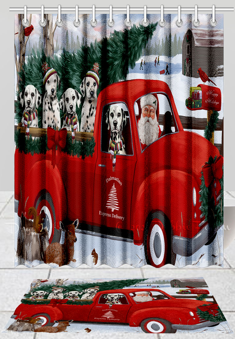 Dalmatian Dog Bath Mat & Shower Curtain Set Christmas Personalized Designs NWT - Picture 24 of 24