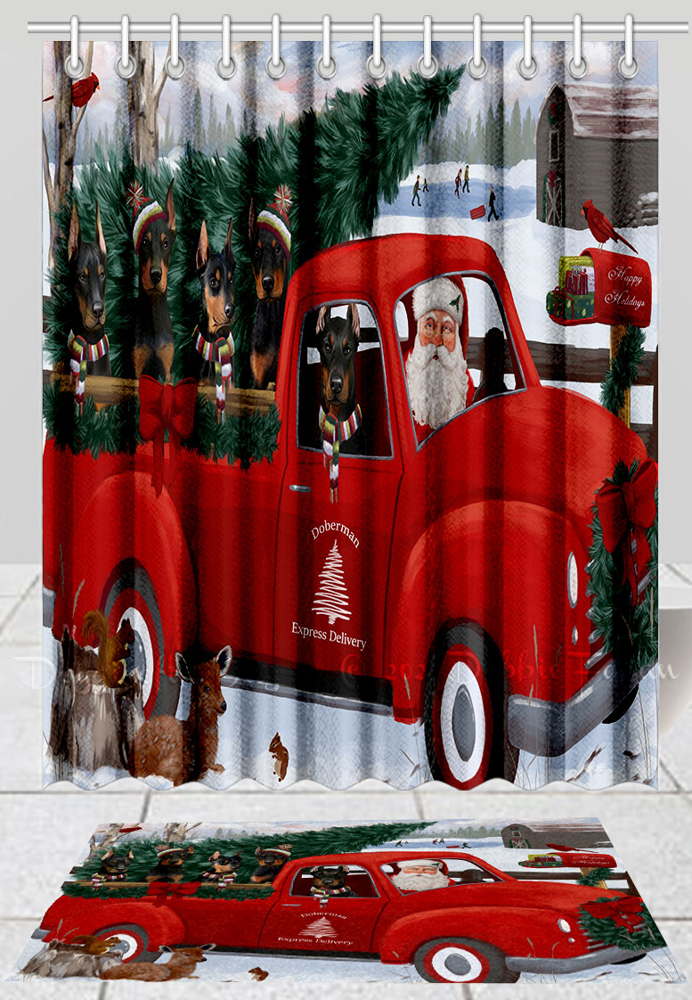 Doberman Dog Bath Mat & Shower Curtain Set Christmas Personalized Designs NWT - Picture 24 of 24