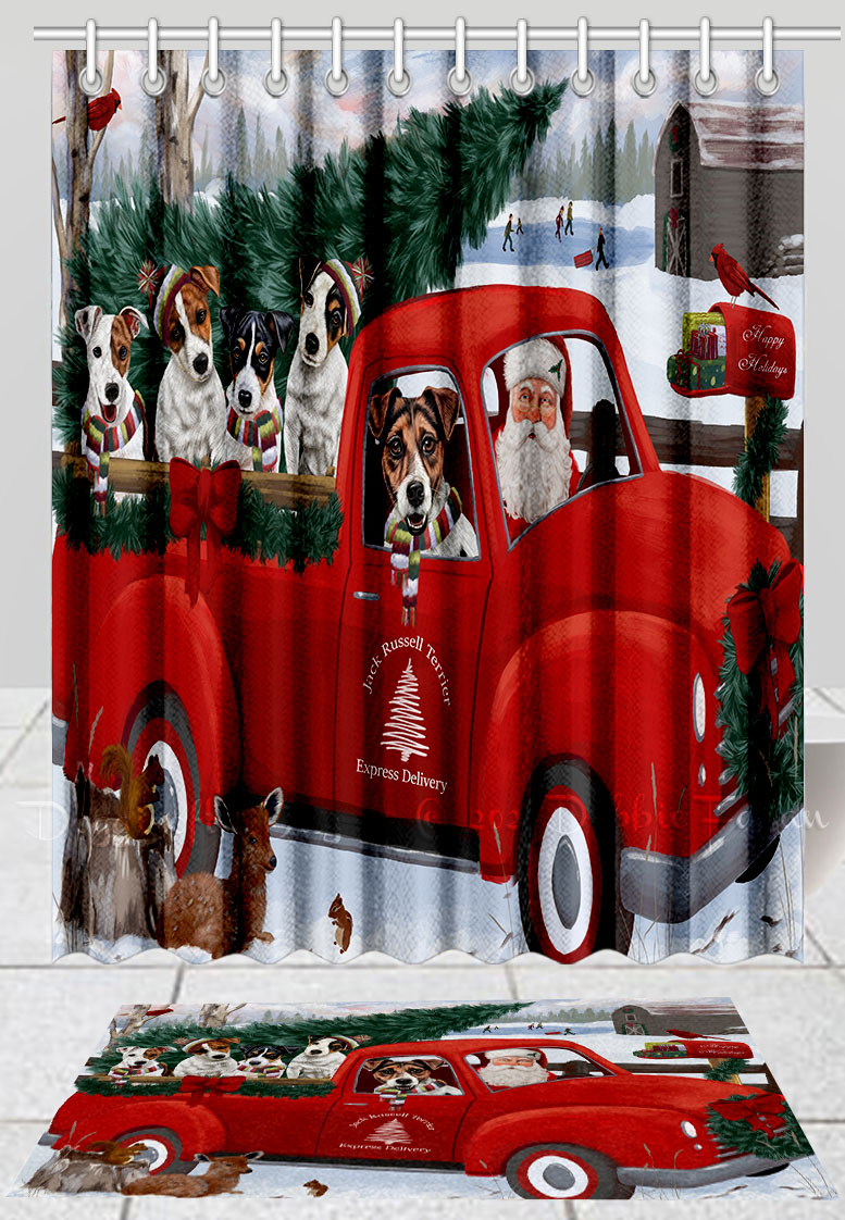 Jack Russell Dog Bath Mat & Shower Curtain Set Christmas Personalized Design NWT - Picture 22 of 22