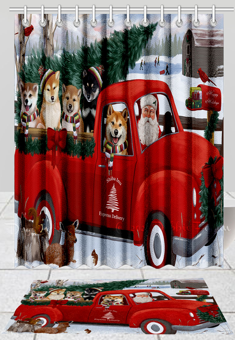 Shiba Inu Dog Bath Mat & Shower Curtain Set Christmas Personalized Designs NWT - Picture 23 of 24