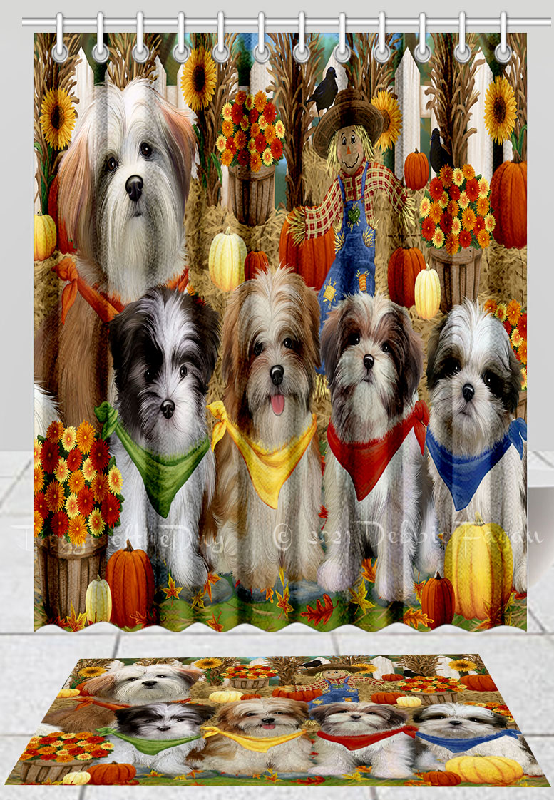 Spring Dog House Shih Tzu Dogs Bath Mat and Shower Curtain Combo