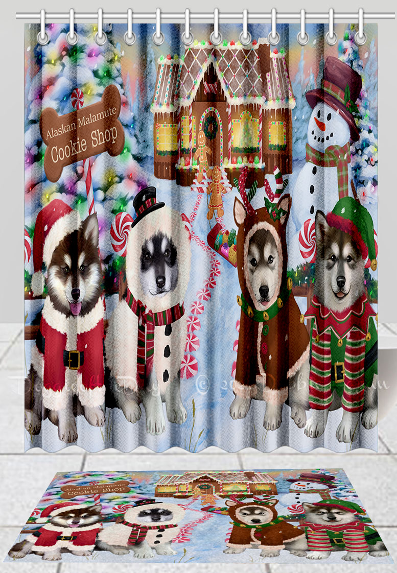 Set tappetino bagno e tenda doccia per cani Alaskan Malamute Natale personalizzato nuovo con etichette - Foto 14 di 24