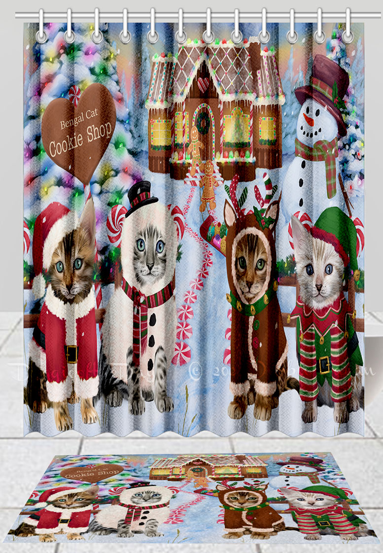 Bengalische Katze Badematte & Duschvorhang Set Weihnachten personalisiert Neu mit Etikett - Bild 13 von 23