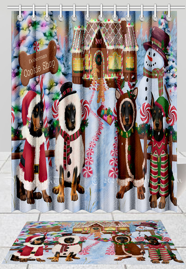 Doberman Dog Bath Mat & Shower Curtain Set Christmas Personalized Designs NWT - Picture 14 of 24