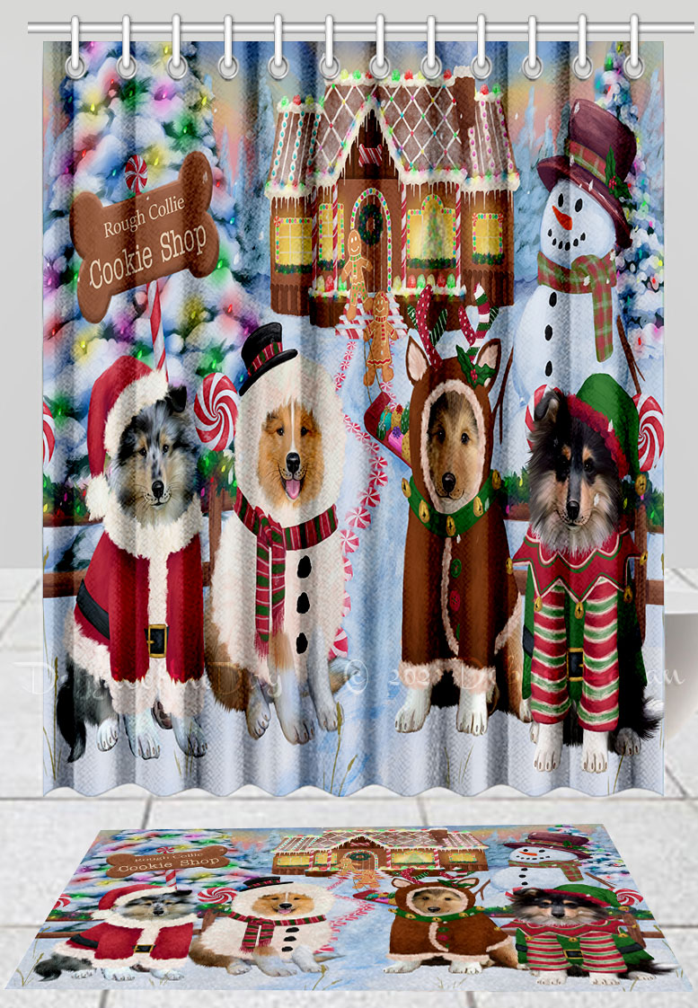 Rough Collie Hundematte & Duschvorhang Set Weihnachten personalisiertes Design neu mit Etikett - Bild 10 von 18