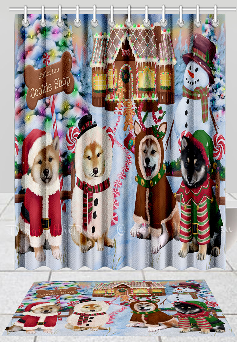 Shiba Inu Dog Bath Mat & Shower Curtain Set Christmas Personalized Designs NWT - Picture 13 of 24