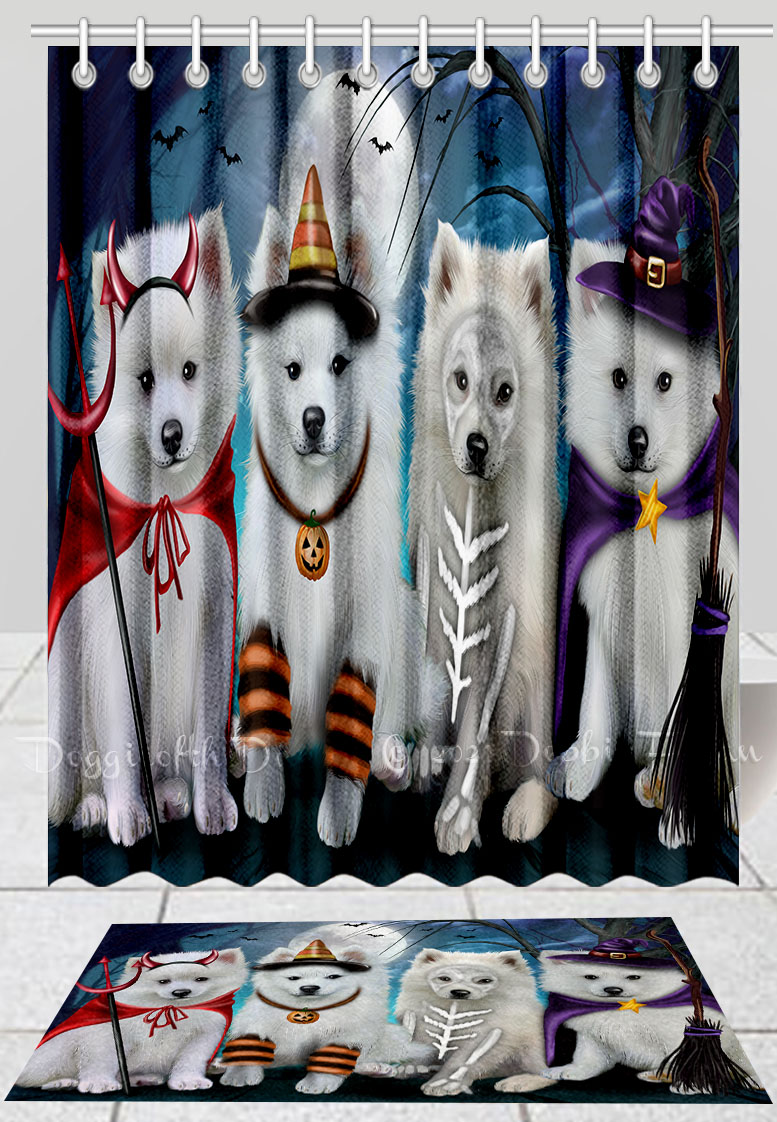 Halloween American Eskimo Dog Bath Mat Shower Curtain Combo Bathtub Screens Mat - Picture 10 of 13