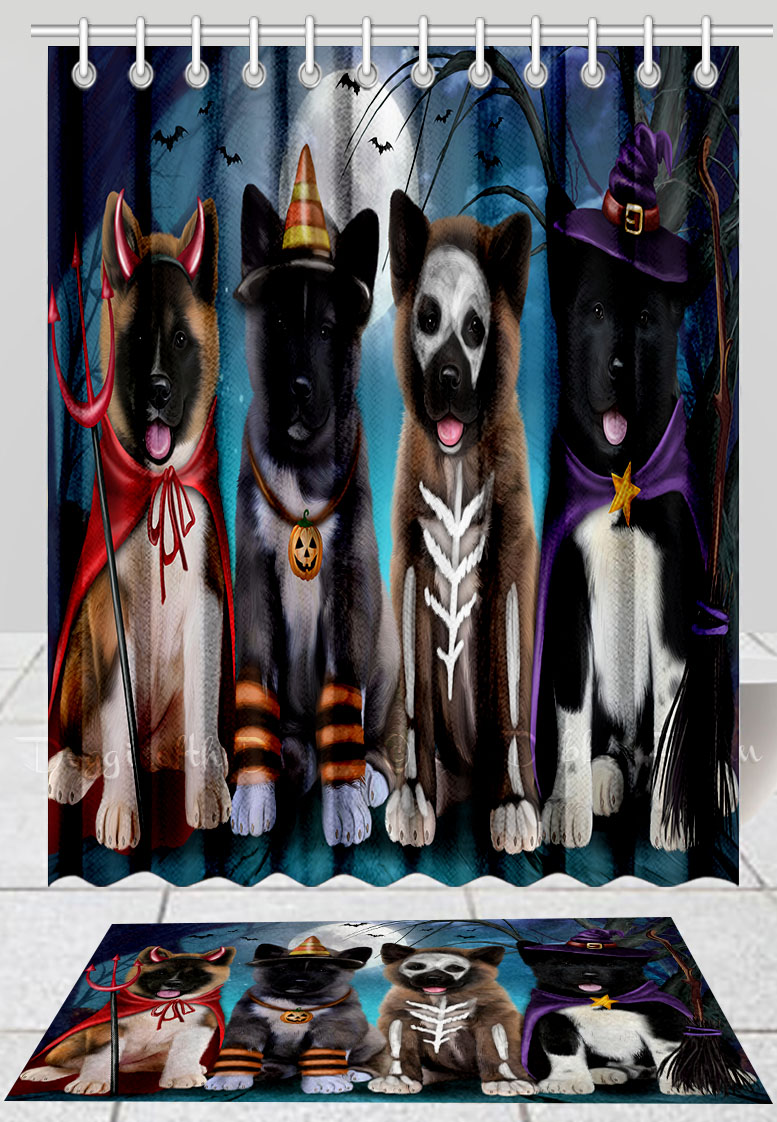 Halloween American Akita Dog Bath Mat & Shower Curtain Combo Bathtub Curtain Mat - Bild 8 von 11