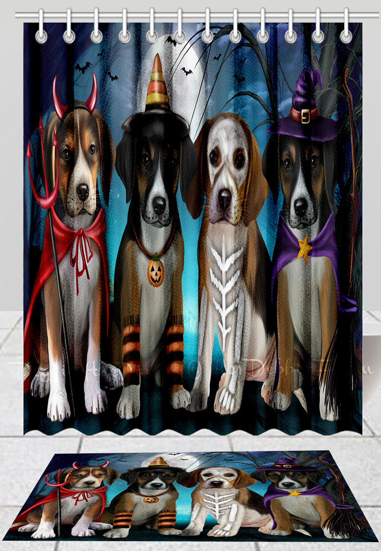 Halloween American English Foxhound Dog Bath Mat & Shower Curtain Combo Bathtub - Picture 10 of 13