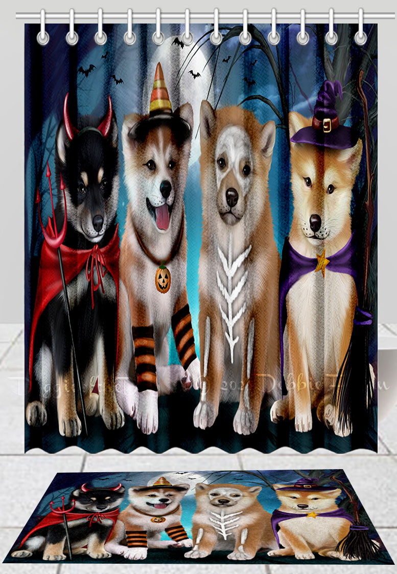 Halloween Shiba Inu Dog Bath Mat & Shower Curtain Combo Bathtub Curtain Screens - Picture 9 of 12
