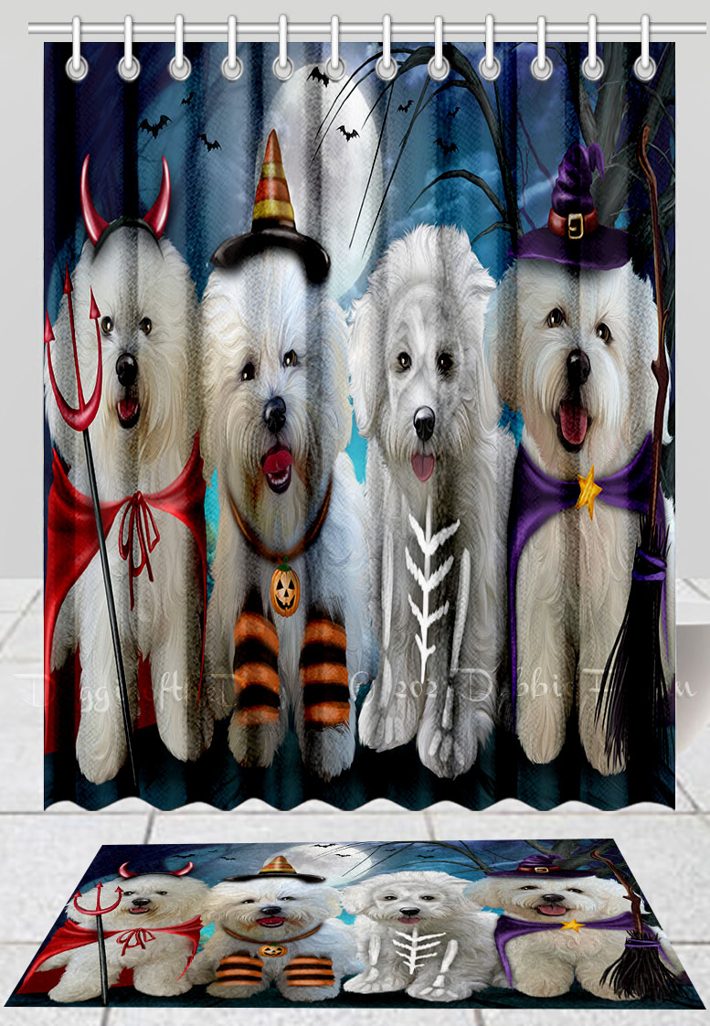 Halloween Bichon Frise Dog Bath Mat & Shower Curtain Combo Bathtub Screens Mat - Picture 10 of 13