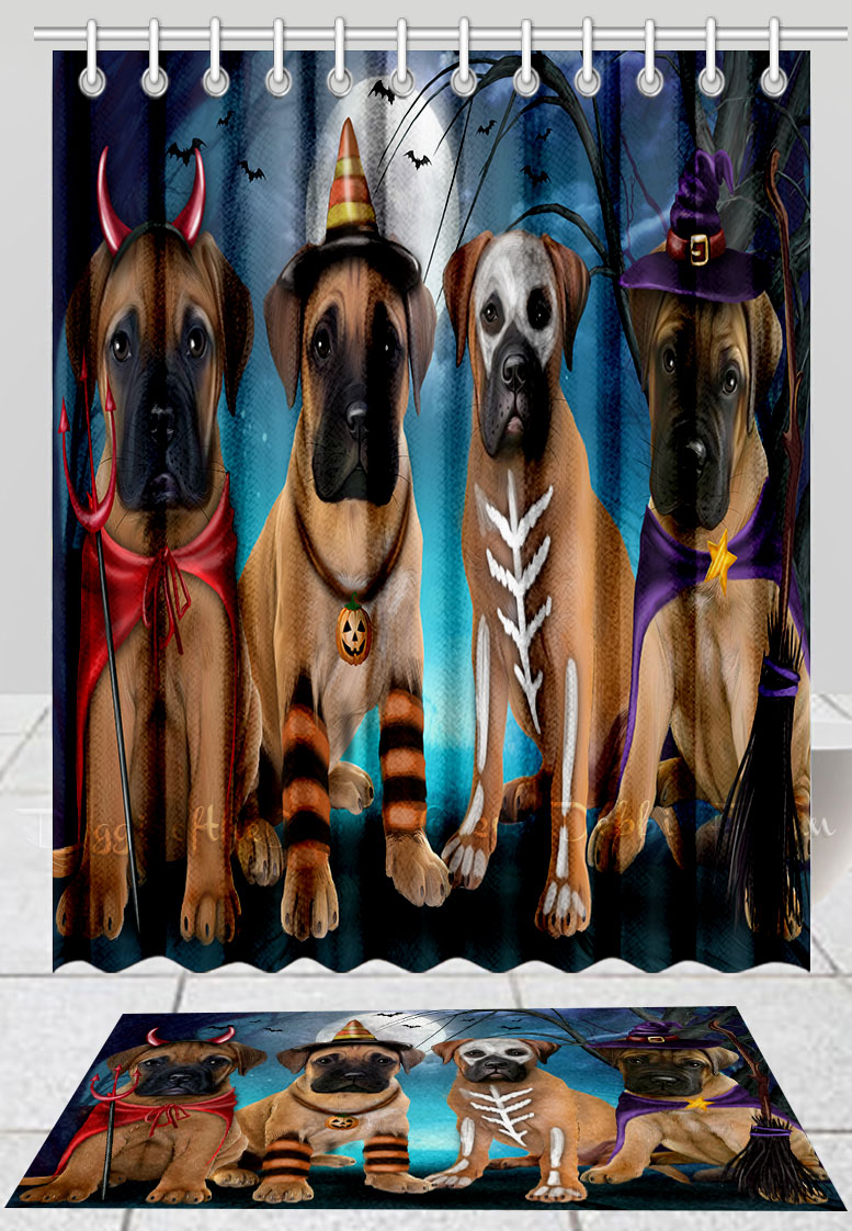 Halloween Bullmastiff Dog Bath Mat & Shower Curtain Combo Bathtub Screens Mat - Picture 10 of 13