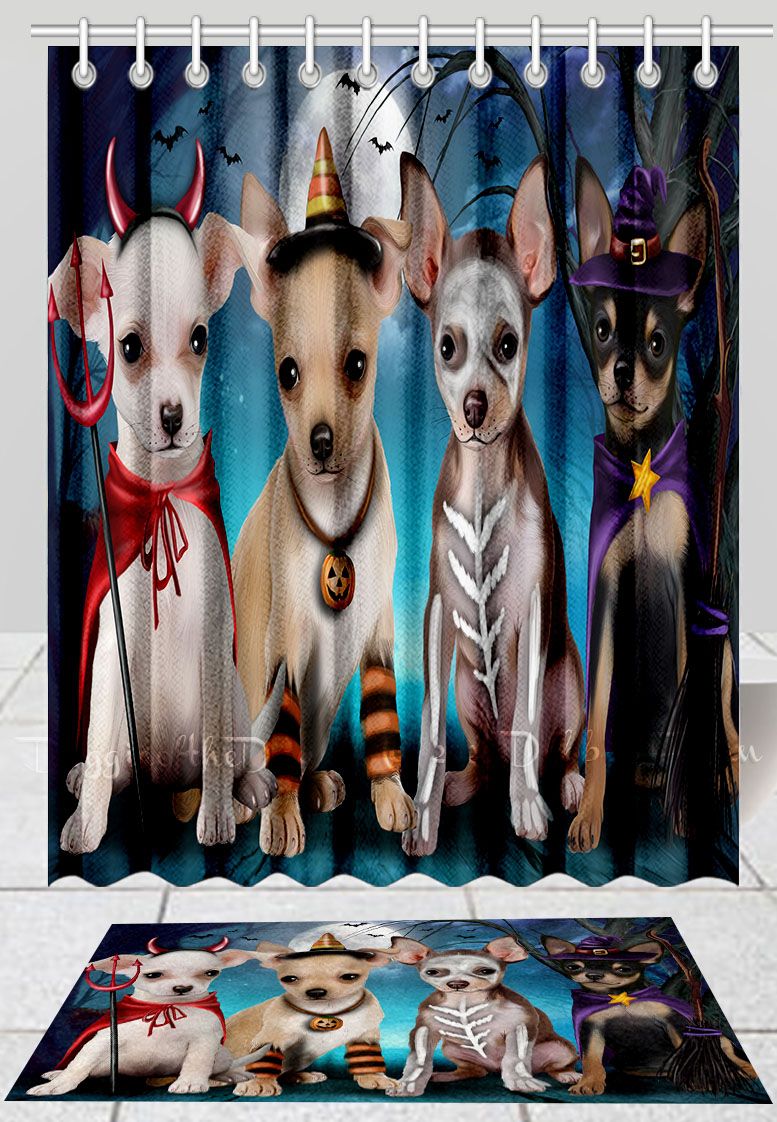 Halloween Chihuahua Dog Bath Mat & Shower Curtain Combo Bathtub Curtain Screens - Picture 10 of 13