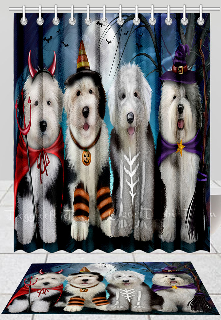 Halloween Old English Sheepdog Bath Mat & Shower Curtain Combo Bathtub Screens - Picture 10 of 13