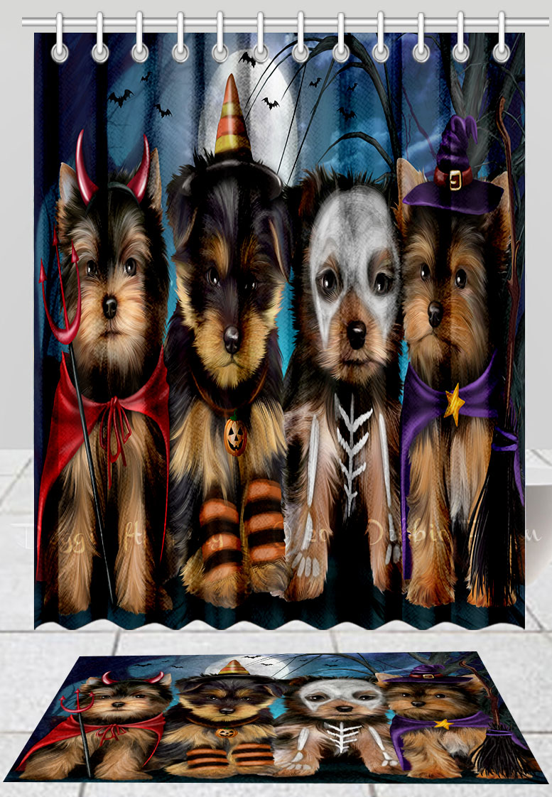 Halloween Yorkshire Terrier Dog Bath Mat & Shower Curtain Combo Bathtub Screens - Picture 10 of 13