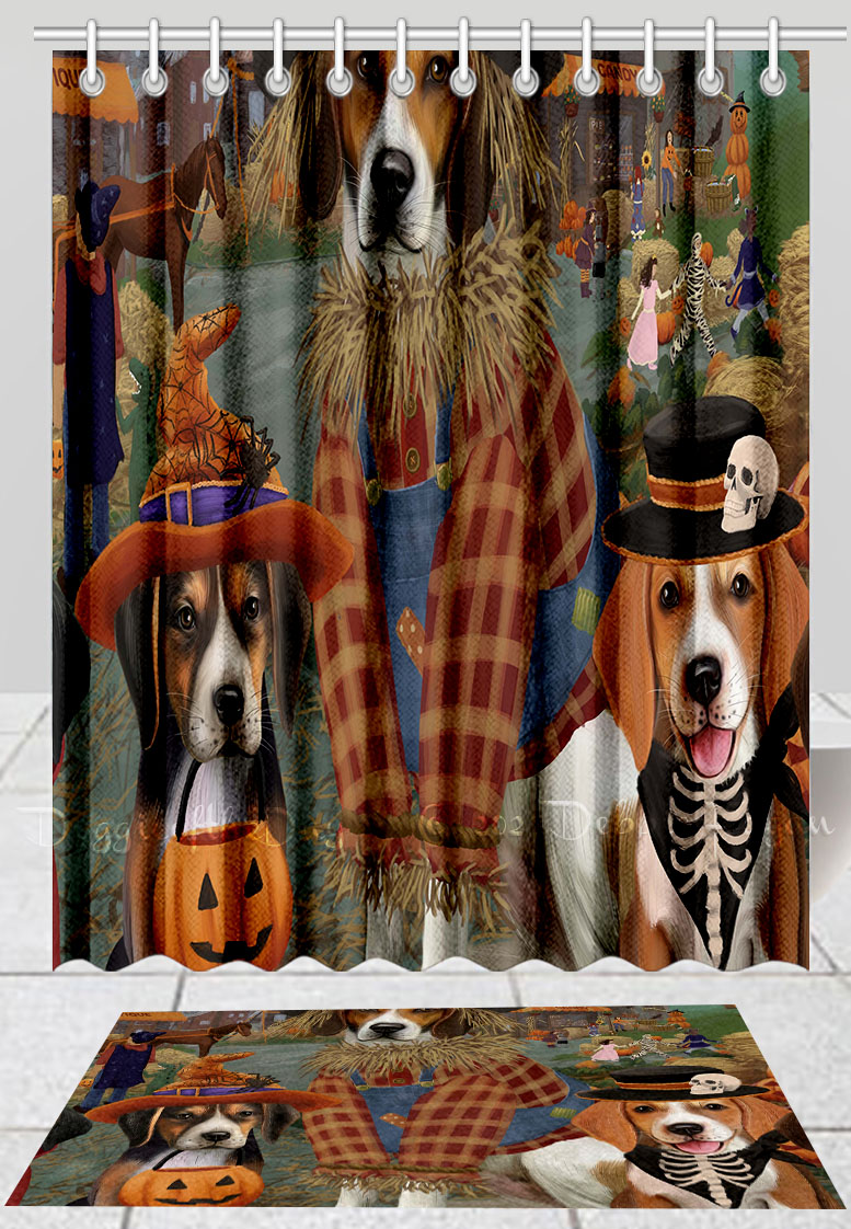 Halloween American English Foxhound Dog Bath Mat & Shower Curtain Combo Bathtub - Picture 11 of 13