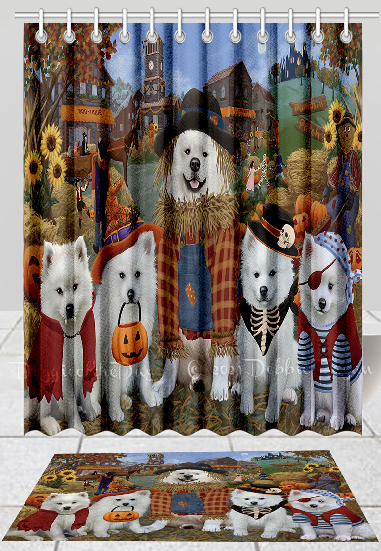 Halloween American Eskimo Dog Bath Mat Shower Curtain Combo Bathtub Screens Mat - Picture 11 of 13